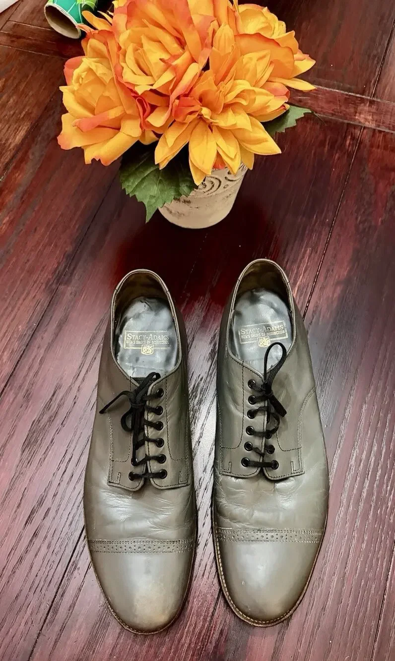Stacy Adams Oxford Shoes Mens 11 Gray Leather Cap Toe Dress Madison Lace Up
